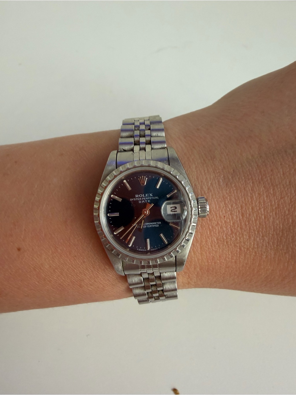 Rolex Oyster Perpetual Date Watch With Blue Dial And Jubilee Bracelet